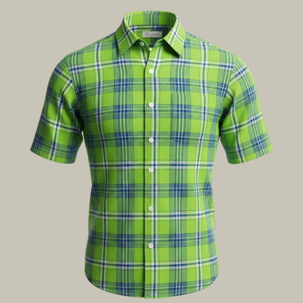 PJ Mark Plaid Button Down Shirt Mens 3XL Lime Green Blue Short Sleeve Relaxed